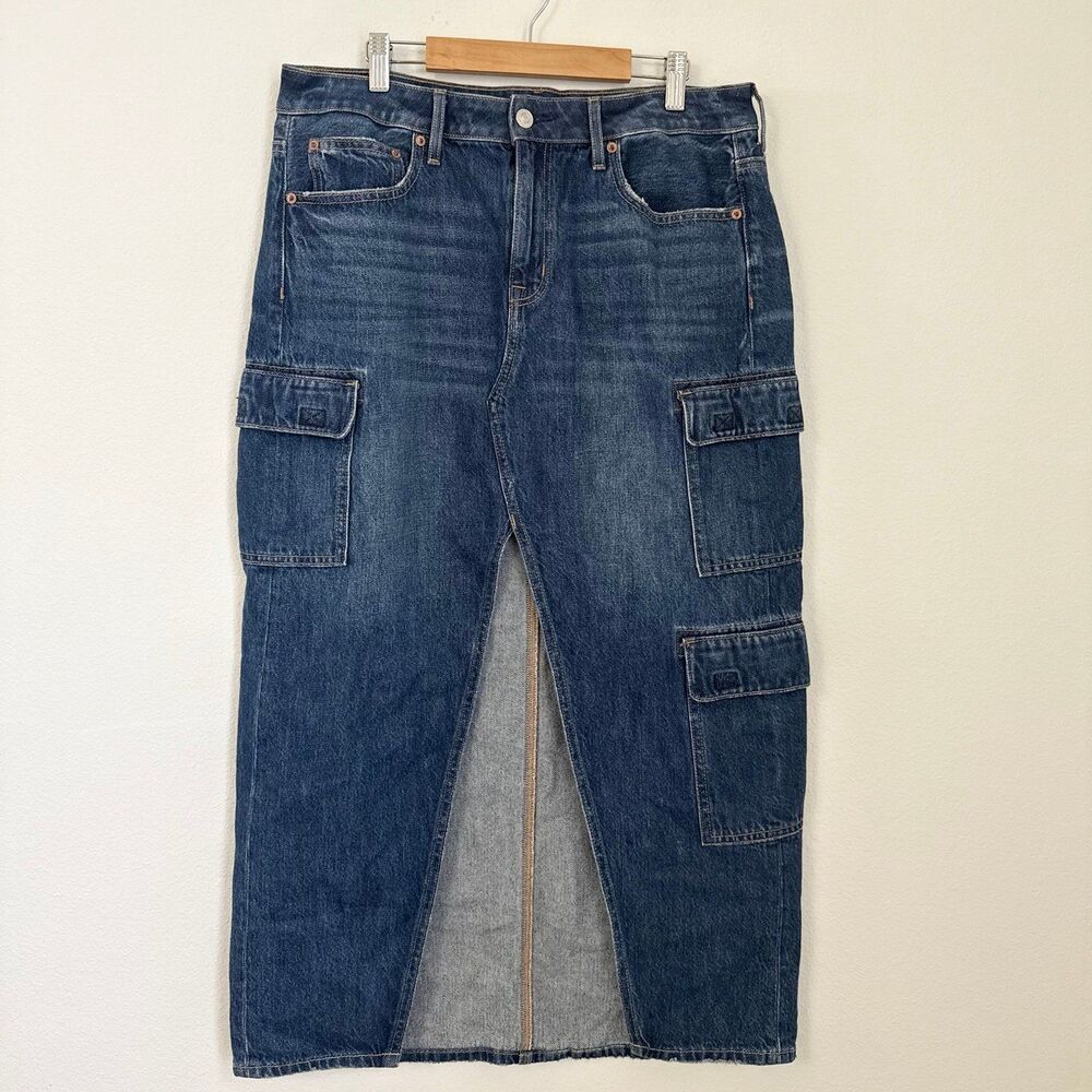 American Eagle Low Rise Denim Cargo Maxi Skirt Size 10